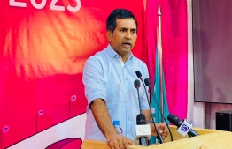 MP for Maavashu constituency Mohamed Saeed speaking at the PPM/PNC coalition meeting on 11 December, 2022 (Sunday). PHOTO: PPM