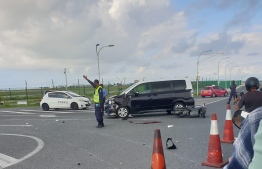 The accident that occurred on the Sinamalé Bridge on 16 December, 2022: a prominent local businessman was killed in the accident. PHOTO: MIHAARU