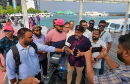 Parliamentarians for Naifaru constituency and Vice President for Progressive Party of Maldives (PPM) Ahmed Shiyam speak to the press before starting their tour of Kaafu atoll on Tuesday, December 20, 2022 -- Photo: PPM