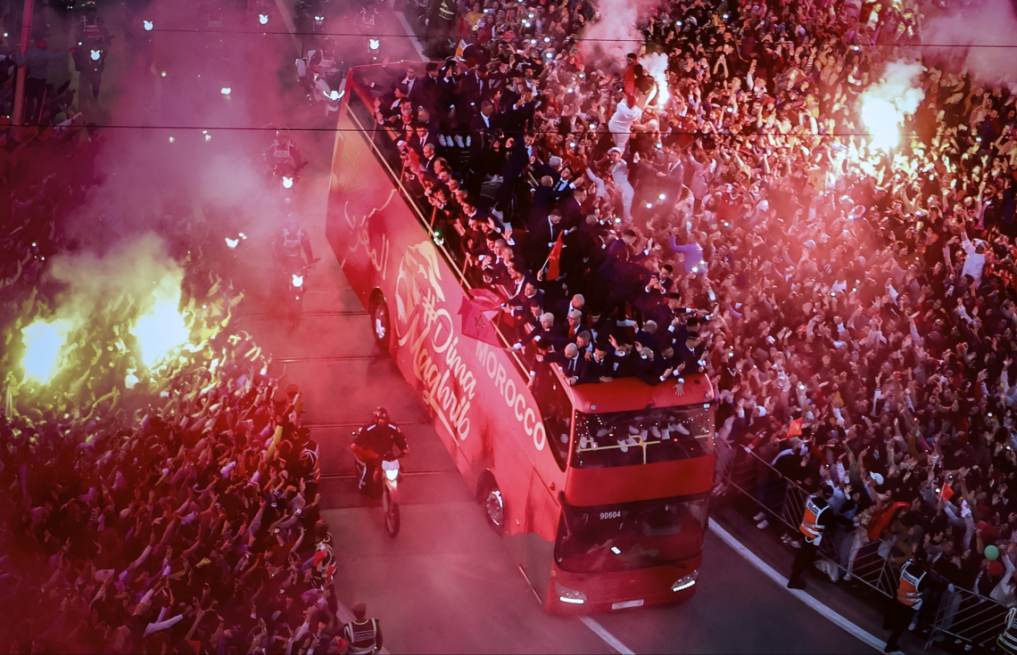 މޮރޮކޯ ޓީމުން ވޯލްޑް ކަޕް ގައި ހޯދި ކާމިޔާބީ ފާހަގަކުރަން ބޭއްވި ޕެރޭޑްގެ ތެރެއިން.-- ފޮޓޯ: އޭއެފްޕީ