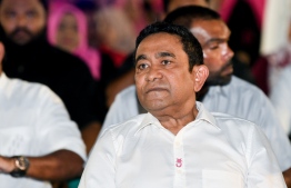(FILE) Former President Abdulla Yameen at a political rally on December 23, 2022: Yameen is currently serving 11 years in prison after he was found guilty of bribery and money laundering over leasing Vaavu Aarah -- Photo: Mihaaru