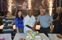 Champa Brothers Mohamed Moosa (C) and Hussain Afeef (Middle-Right) during the birthday celebration held for Moosa--