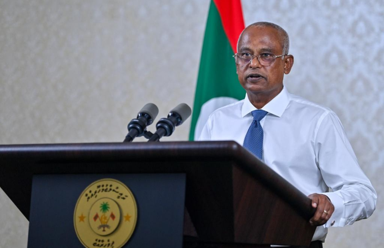 ރައީސް އިބްރާހިމް މުހައްމަދު ސޯލިހު މިއަދު ނޫސްވެރިންނާ ވާހަކަ ދައްކަވަނީ.---ފޮޓޯ: ރައީސް އޮފީސް