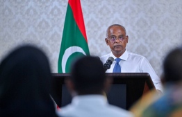 President Solih speaking with local media at Wednesday's press briefing-- Photo: President's Office