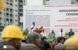 HDC Managing Director Ahmed Athif speaks at the ground breaking ceremony of the "Co-Living" Housing Project in Hulhumale 2 -- HDC