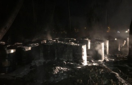 Barrels which caught on fire near the Hulhudhoo harbour area -- Photo: MNDF