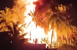 Fire breaks out in Seenu atoll Hulhudhoo, Friday, December 30 -- Photo: Council