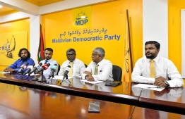 MDP's electoral committee members speaking at a press conference on Monday, January 2, 2023 -- Photo: Nishan Ali/ Mihaaru