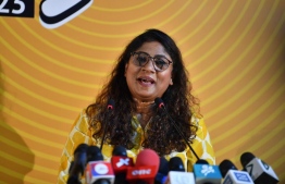 Defence Minister Mariya Ahmed Didi speaking at a campaign event on Thurday, January 5, 2023 -- 