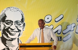 (FILE) President Ibrahim Mohamed speaks at campaign event at Raa Meedhoo on January 7, 2023 -- Photo: President Solih's Campaign Team