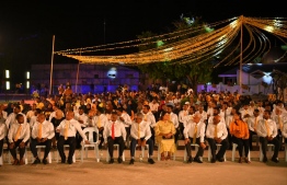 President Ibrahim Mohamed Solih and MDP members at the presidential primary campaign rally in Noonu Atoll Velidhoo last night.