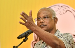 President Ibrahim Mohamed Solih speaks at a meeting held at Dharubaaruge for the resident's of Malé city -- Photo: Nishan Ali
