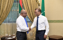 Foreign Minister Abdulla Shahid (L) and Speaker of the Parliament and former President Mohamed Nasheed (R)