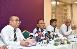 (FILE) EC members speaking at a press conference held on January 15, 2023: the deadline to apply for an observer is July 25, 2023 -- Photo: Fayaz Moosa / Mihaaru