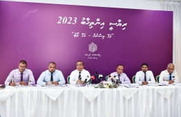 (FILE) Elections Commission members at a press conference on January 15, 2023 -- Photo: Mihaaru