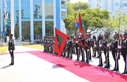 The military band of Maldives National Defence Force taking part in the welcoming ceremony of the Cambodian Prime Minister -- Photo: President's Office