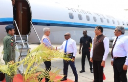 Foreign Minister Abdulla Shahid welcome Indian External Affairs Minister Subrahmanyam Jaishankar on his arrival in Maafaru International Airport -- Photo: Foreign Ministry