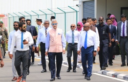 Foreign Minister Abdulla Shahid and government officials welcome Indian External Affairs Minister Subrahmanyam Jaishankar on his arrival in Maafaru International Airport -- Photo: Foreign Ministry