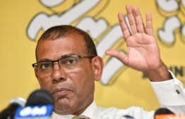 Former president and Speaker Mohamed Nasheed during a press conference today at his campaign hub -- Photo: Fayaaz Moosa