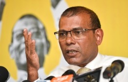Mdp President Mohamed Nasheed at a press conference: A no-confidence motion has been filed in the parliament today to remove him from his post -- Photo: Fayaaz Moosa