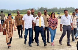 Former President Nasheed, along with his campaign team arriving in Addu City yesterday