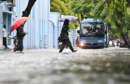 A road in Male' City flooded due to heavy rain. -- Photo: Fayaz Moosa / Mihaaru News