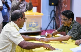 Speaker of the Parliament Mohamed Nasheed after casting his vote for the MDP presidential primary election, at the polling station in Jamaluddin School on 28th January 2023. PHOTO: FAYAZ MOOSA / MIHAARU