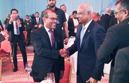 President Ibrahim Mohamed Solih and former President and Parliament Speaker Mohamed Nasheed attend India's 75th Republic Day ceremony held in Dharubaaruge last night -- Photo: President's Office