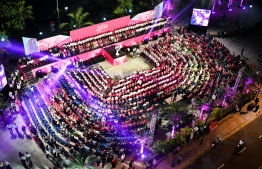 The "Dhuppan" rally held at the Artificial Beach in Malé to conclude the opposition's Hope Conference, on 4th February 2023. PHOTO: FAYAZ MOOSA / MIHAARU