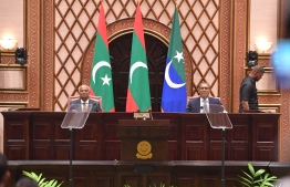 President Ibrahim Mohamed Solih (Left) and Parliament Speaker Mohamed Nasheed (Right) during this year's Presidential Address -- Photo: Parliament