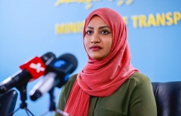 Minister of Transport and Civil Aviation, Aishath Nahula speaking at the press conference held to initiate the new system -- Photo: Transport Ministry
