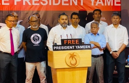 President of PNC Abdul Raheem Abdulla speaking at a press conference given by opposition coalition on Monday, February 6, 2023 -- Photo:  PPM