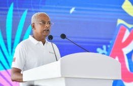 President Ibrahim Mohamed Solih speaking at the inaugural ceremony of Kudagiri Picnic Island -- Photo: Fayaaz Moosa