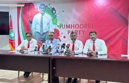 Jumhooree Party leaders at a press conference on 14th February 2023 --