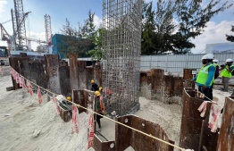 Piling work of the pillar in Malé is being completed and pile cap is being installed