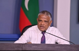 (FILE) Higher Education Minister Dr. Ibrahim Ali Hassan speaking at a press conference on Thursday, February 16, 2023: he reassured all students that have been granted a loan will receive money. -- Photo: President's Office