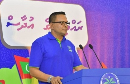 Maldives National Party's (MNP) President Mohamed Nazim speaks at a political meeting on Thursday, February 16, 2023 -- Photo: MNP