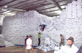 The STO warehouse in Malé where staple goods such as flour, rice and sugar are stored; the government subsidies these products to offer the best prices for the public / MIHAARU PHOTO
