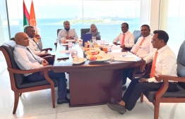 Officials from MDA meeting with a delegation from MDP at the Sun Siyam Building in Malé on 23rd February 2023 --