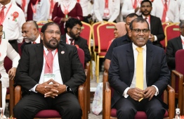 Maamigili MP and Jumhooree Party leader Gasim Ibrahim and former president and current speaker of Parliament Mohamed Nasheed attending the Jumhooree Party Congress -- Photo: Nishan Ali