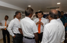 Meedhoo MP and President of MDA Ahmed Siyam Mohamed speaking to party members after a meeting with their members on February 24, 2023 -- Photo: MDA