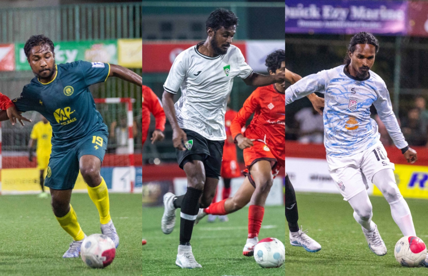 ޒޯން 1 ގެ ސެމީގެ ފަހު ތިން ޖާގަ ހޯދީ ނާވައިދޫ (ކ)، ފޯކައިދޫ (މ) އަދި ނޭކުރެންދޫ (ވ)،.-- ފޮޓޯ: ގޯލްޑަން ފުޓްސަލް އެސޯސިއޭޝަން/ އިމޭޖަސް އެމްވީ