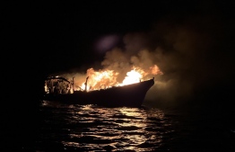 Aagalaa boat on fire / Photo: MNDF
