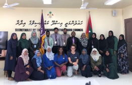 Project leaders for the Maldives Ocean Women initiative Flossy (Manta Trust) and Zuna after consultations with Laamu atoll Isdhoo council for the swim instructors training programme -- Photo: Manta Trust