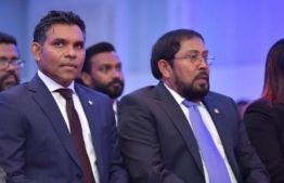 (FILE) Vice President Faisal Naseem (R) with Jumhooree Party's Leader Gasim Ibrahim during a prior event -- Photo: Mihaaru