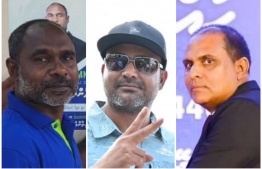 The candidates contesting the Kaaf atoll by- election: Hussain Riza (Right), Ibrahim Shaaz (Center) and Ali Arif (Left)