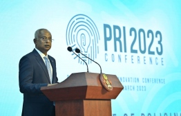 President Ibrahim Mohamed Solih speaking at Police Research and Innovation 2023 Conference on March 18, 2023 -- Photo: President's Office