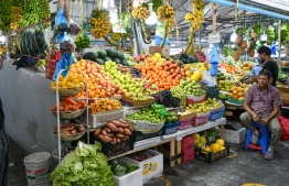 (FILE) Fruit for sale at the local market on March 27, 2023: business owners say the price of local produce are hiked during Ramadan because there is not enough supply to meet the demand.-- Photo: Nishan Ali / Mihaaru