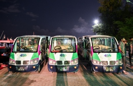 The buggies brought by the Malé City Council to launch the service in VIlimalé -- Photo: Fayaz Moosa