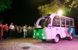 Malé City Mayor, Dr. Mohamed Muizzu, attending the launching ceremony of the buggy service in VIlimalé -- Photo: Fayaz Moosa